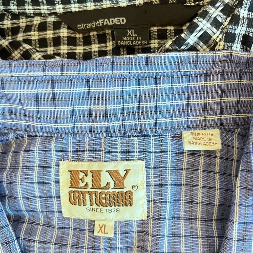 Ely Cattleman Mens XL Western Straight faded Plaid LS Snap & Button Shirts‎